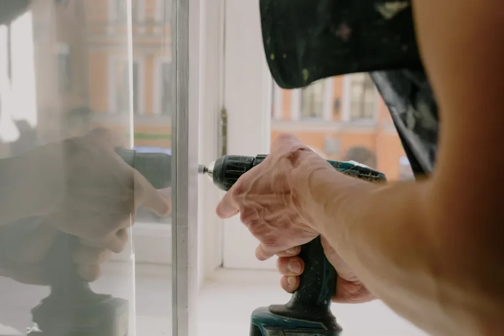 Locksmith working on a residential door