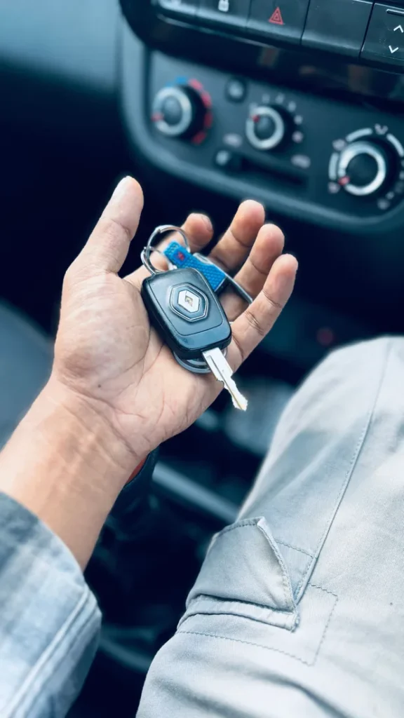 New car key held inside a vehicle
