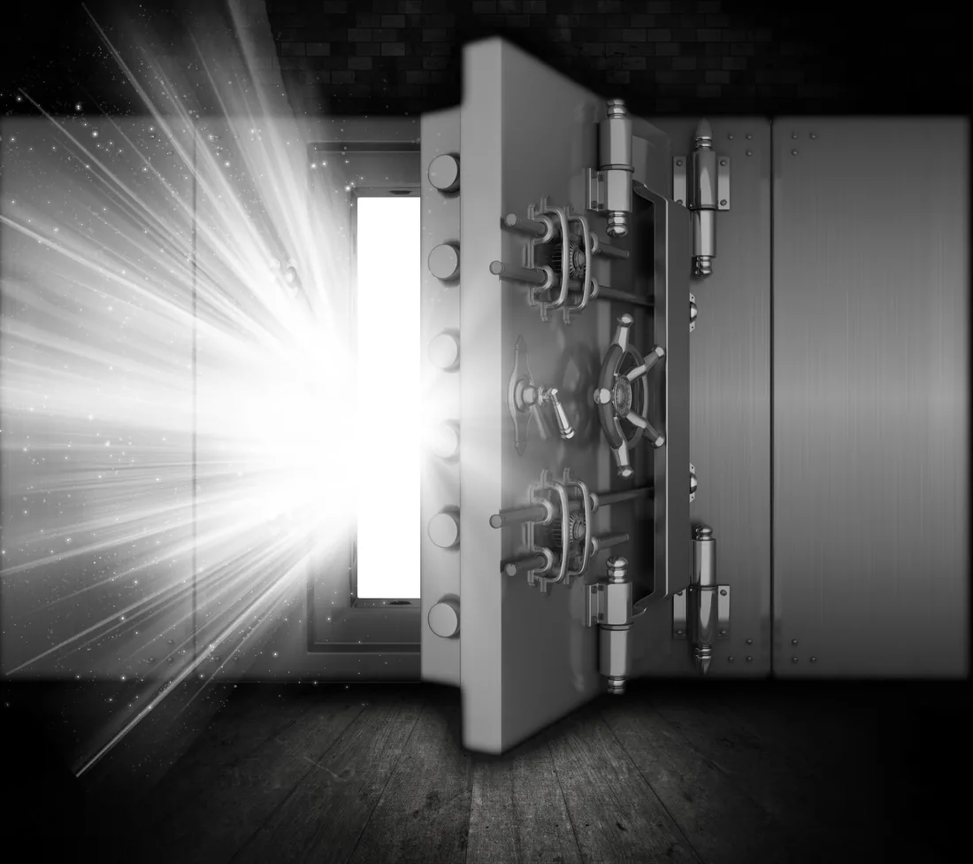 Heavy steel vault door of a commercial safe